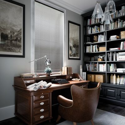 Horizontal-Jalousien, SG 8960, Room shot, leather slats 50mm